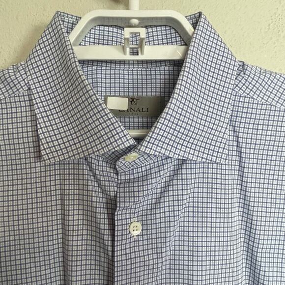 Canali 1934 Shirt Men's 43 17 Blue Gray Long Sleeve Button Up Plaid Italy - Picture 2 of 8